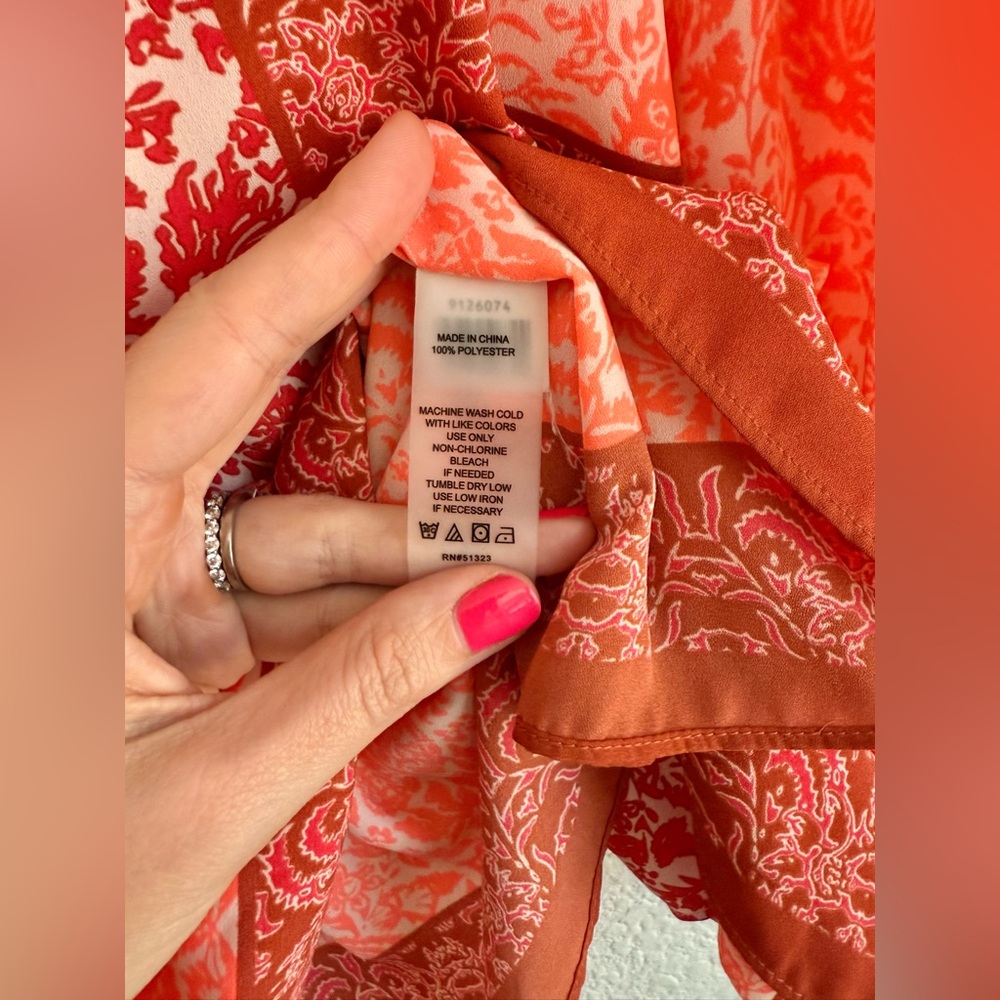 Vince Camuto small bat wing shawl bathing suit cover blouse Red Orange Top - Picture 5 of 6